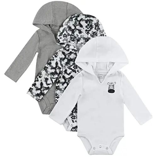 Hanes Baby Long Sleeve Bodysuit, Ultimate Bodysuit Hoodie Boys & Girls, 3-pack - HANES