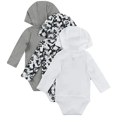 Hanes Baby Long Sleeve Bodysuit, Ultimate Bodysuit Hoodie Boys & Girls, 3-pack - 2
