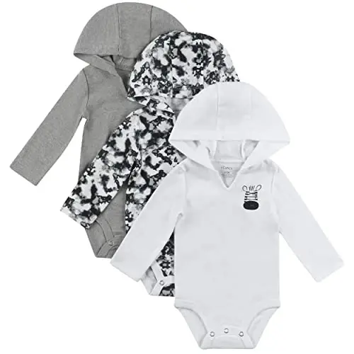 Hanes Baby and Toddler Ultimate Flexy Long Sleeve Bodysuit Hoodie (3 Pack) - HANES