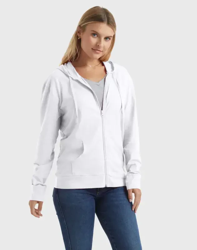 Hanes Women's Slub Jersey Full Zip Hoodie White S- - 2