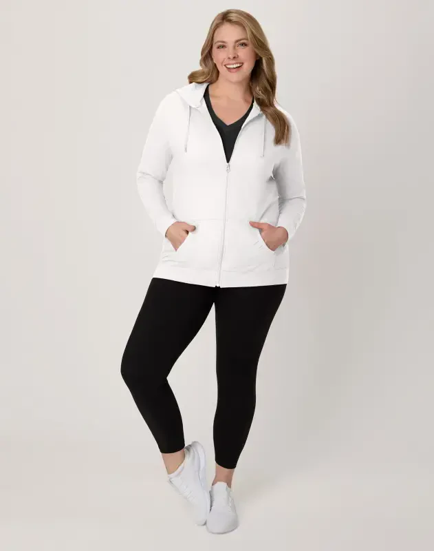 Hanes Women's Slub Jersey Full Zip Hoodie White S- - 4