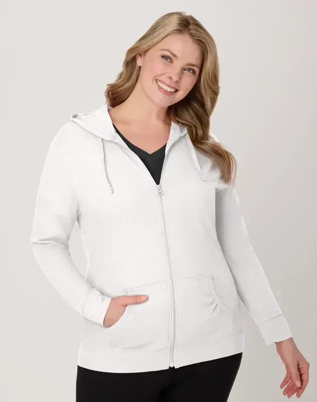 Hanes Women's Slub Jersey Full Zip Hoodie White S- - 5