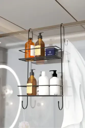 Hangable Luxury Bathroom Shelf with Hooks Shampoo Holder Stainless Steel Shower Cabin Shelf No Drilling Hanging Shower Shelf - 1