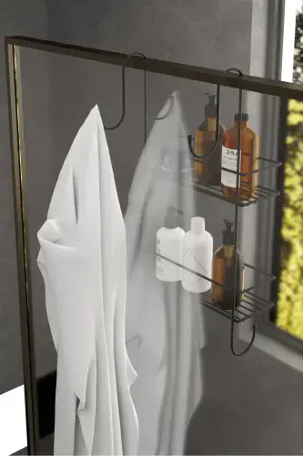 Hangable Luxury Bathroom Shelf with Hooks Shampoo Holder Stainless Steel Shower Cabin Shelf No Drilling Hanging Shower Shelf - 4