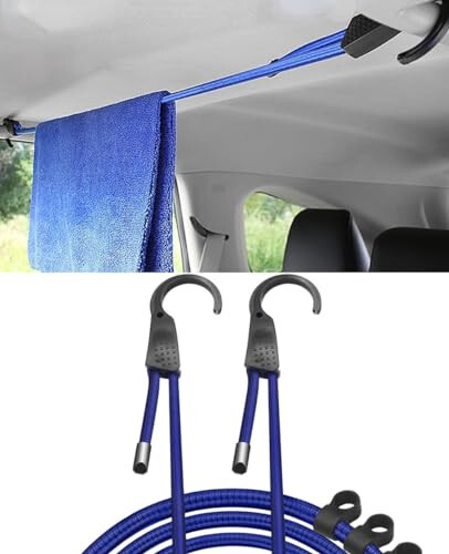 Hanger Rope for Car 5' Feet Clothes Hanger Bar Rack Heavy Duty Expandable Solid with Hooks No-Slip for SUVs Truck Vans Accessories (Blue) - 1