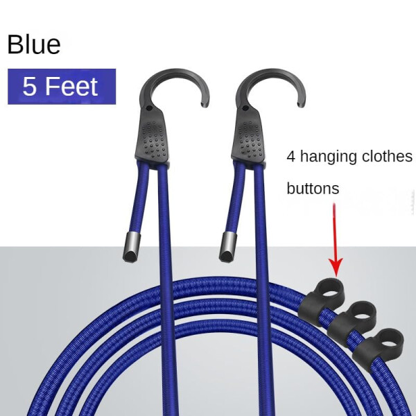 Hanger Rope for Car 5' Feet Clothes Hanger Bar Rack Heavy Duty Expandable Solid with Hooks No-Slip for SUVs Truck Vans Accessories (Blue) - 2