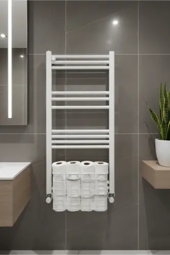Hanging Towel Rack Organizer Bathroom Towel Drying Basket Toilet Paper Organizer White - ORVILA (1)