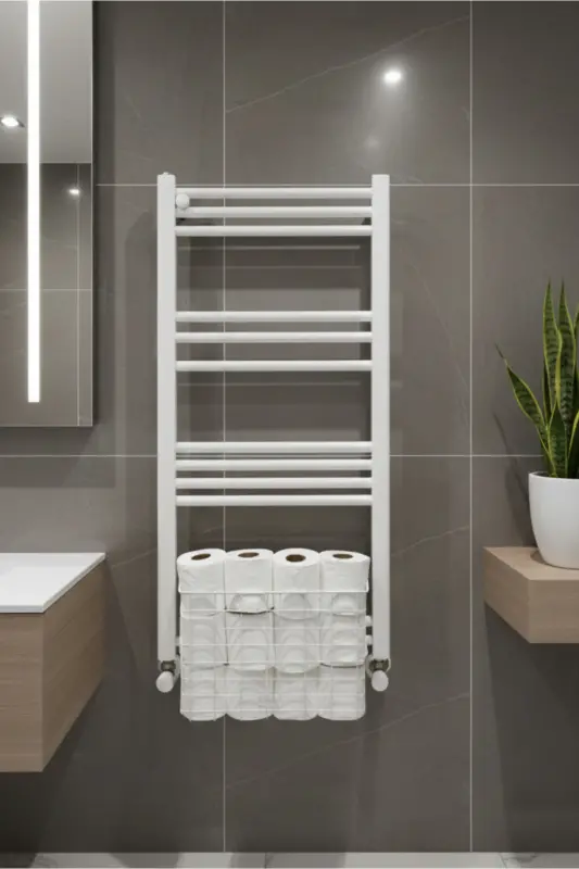 Hanging Towel Rack Organizer Bathroom Towel Drying Basket Toilet Paper Organizer White - 2
