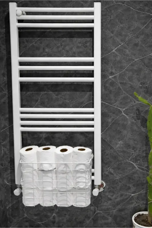 Hanging Towel Rack Organizer Bathroom Towel Drying Basket Toilet Paper Organizer White - 3