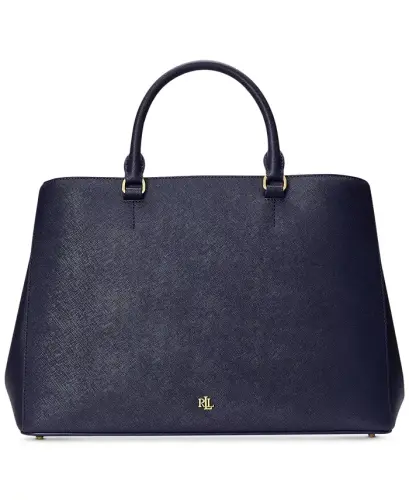 Hanna Large Crosshatch Leather Satchel Bag - Refined Navy - 1