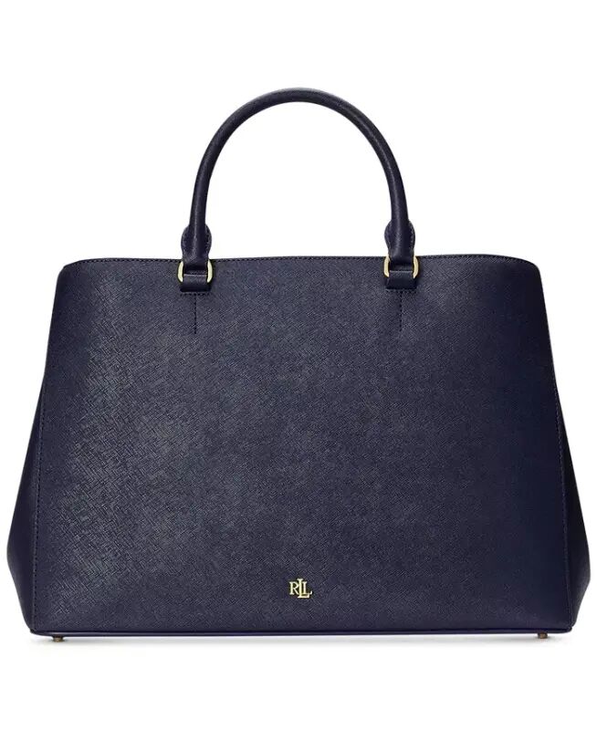 Hanna Large Crosshatch Leather Satchel Bag - Refined Navy - Lauren Ralph Lauren