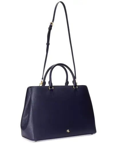 Hanna Large Crosshatch Leather Satchel Bag - Refined Navy - 3