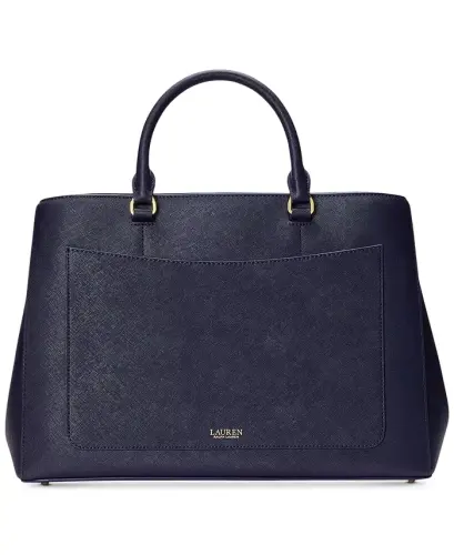 Hanna Large Crosshatch Leather Satchel Bag - Refined Navy - 6
