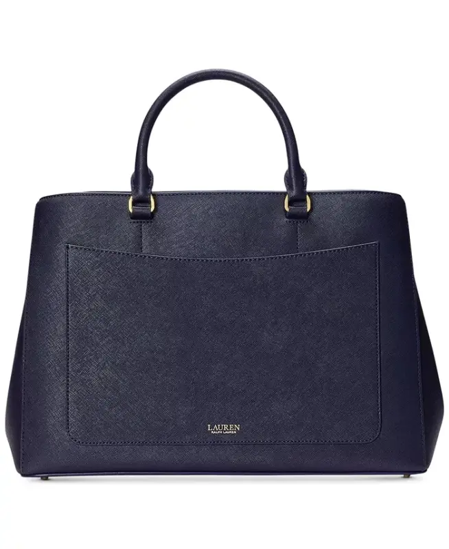 Hanna Large Crosshatch Leather Satchel Bag - Refined Navy - 6