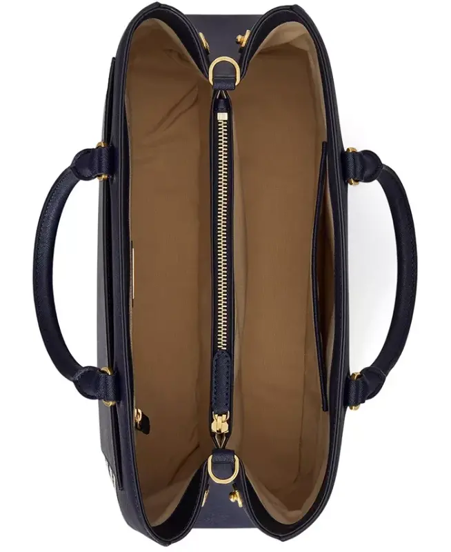 Hanna Large Crosshatch Leather Satchel Bag - Refined Navy/Soft White - 6