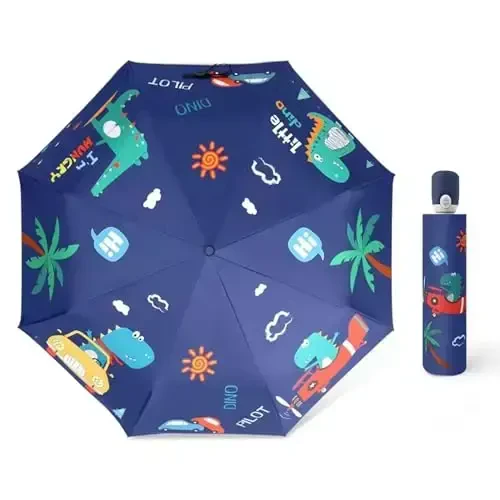 Hannstar Automatic Kids Umbrella, Folding Telescopic Toddler Umbrella for girls & boys, UV/Sun Protection - Strong and Portable - Compact, Durable, Lightweight Cute Kitty Brolly 