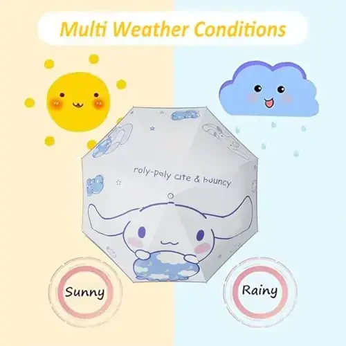 Hannstar Automatic Kids Umbrella, Folding Telescopic Toddler Umbrella for girls & boys, UV/Sun Protection - Strong and Portable - Compact, Durable, Lightweight Cute Kitty Brolly - 4