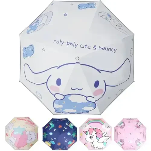Hannstar Automatic Kids Umbrella, Folding Telescopic Toddler Umbrella for girls & boys, UV/Sun Protection - Strong and Portable - Compact, Durable, Lightweight Cute Kitty Brolly - 5