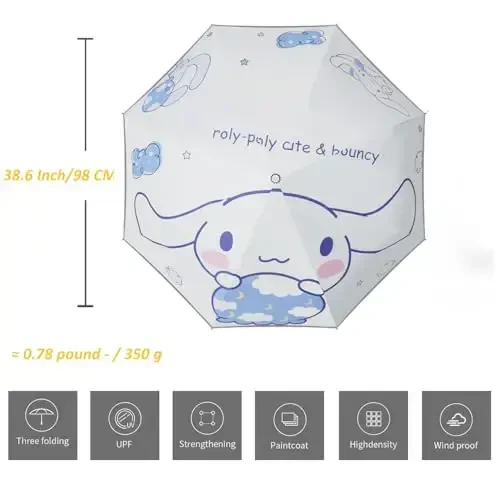 Hannstar Automatic Kids Umbrella, Folding Telescopic Toddler Umbrella for girls & boys, UV/Sun Protection - Strong and Portable - Compact, Durable, Lightweight Cute Kitty Brolly - 6