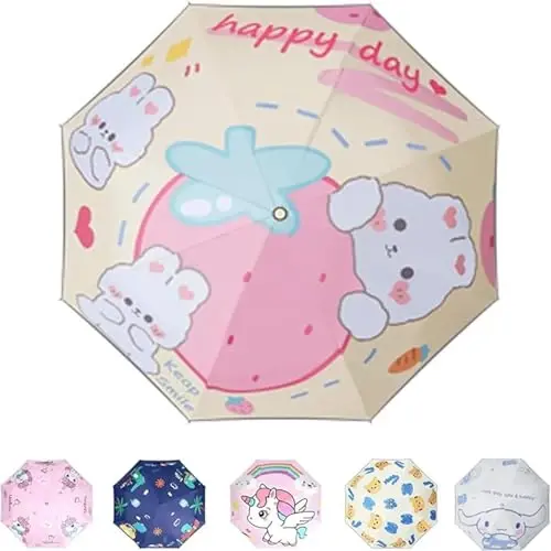 Hannstar Automatic Kids Umbrella, Folding Telescopic Toddler Umbrella for girls & boys, UV/Sun Protection - Strong and Portable - Compact, Durable, Lightweight Cute Kitty Brolly - 6