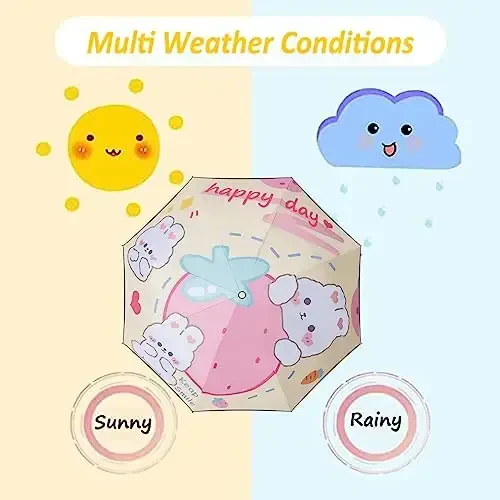 Hannstar Automatic Kids Umbrella, Folding Telescopic Toddler Umbrella for girls & boys, UV/Sun Protection - Strong and Portable - Compact, Durable, Lightweight Cute Kitty Brolly - 2
