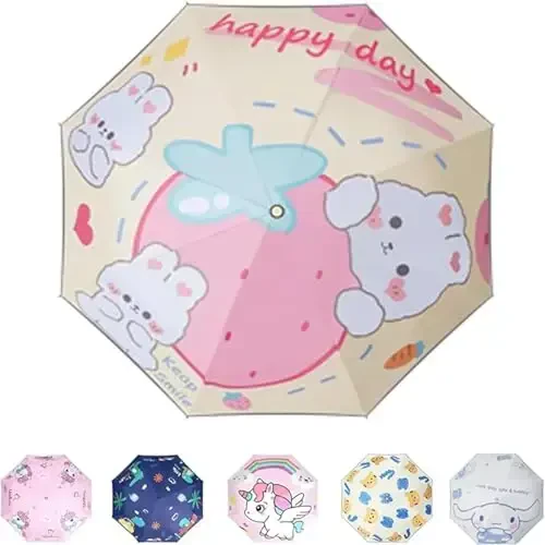 Hannstar Automatic Kids Umbrella, Folding Telescopic Toddler Umbrella for girls & boys, UV/Sun Protection - Strong and Portable - Compact, Durable, Lightweight Cute Kitty Brolly - 6