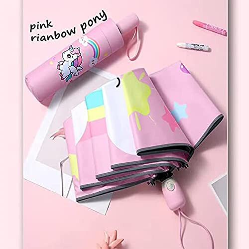 Hannstar Kids Folding Umbrella, Strong and Portable - Wind Resistant, Anti-UV Compact Durable Umbrella, Auto Open/Close, Lightweight Backpack Cute Umbrella for girls & boys - 6