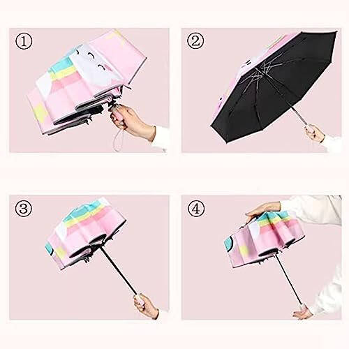 Hannstar Kids Folding Umbrella, Strong and Portable - Wind Resistant, Anti-UV Compact Durable Umbrella, Auto Open/Close, Lightweight Backpack Cute Umbrella for girls & boys - 8