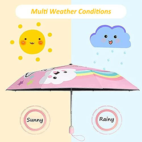 Hannstar Kids Folding Umbrella, Strong and Portable - Wind Resistant, Anti-UV Compact Durable Umbrella, Auto Open/Close, Lightweight Backpack Cute Umbrella for girls & boys - 6