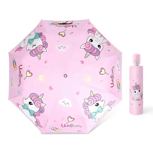 Hannstar Automatic Kids Umbrella, Folding Telescopic Toddler Umbrella for girls & boys, UV/Sun Protection - Strong and Portable - Compact, Durable, Lightweight Cute Kitty Brolly 