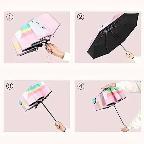 Hannstar Automatic Kids Umbrella, Folding Telescopic Toddler Umbrella for girls & boys, UV/Sun Protection - Strong and Portable - Compact, Durable, Lightweight Cute Kitty Brolly - 5