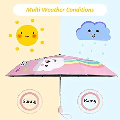 Hannstar Automatic Kids Umbrella, Folding Telescopic Toddler Umbrella for girls & boys, UV/Sun Protection - Strong and Portable - Compact, Durable, Lightweight Cute Kitty Brolly - 2