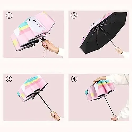 Hannstar Automatic Kids Umbrella, Folding Telescopic Toddler Umbrella for girls & boys, UV/Sun Protection - Strong and Portable - Compact, Durable, Lightweight Cute Kitty Brolly - 6