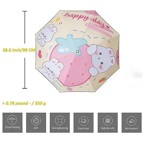 Hannstar Automatic Kids Umbrella, Folding Telescopic Toddler Umbrella for girls & boys, UV/Sun Protection - Strong and Portable - Compact, Durable, Lightweight Cute Kitty Brolly - 1
