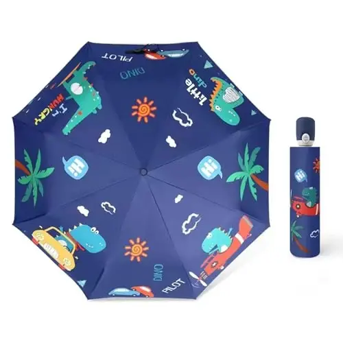 Hannstar Automatic Kids Umbrella, Folding Telescopic Toddler Umbrella for girls & boys, UV/Sun Protection - Strong and Portable - Compact, Durable, Lightweight Cute Kitty Brolly - 1