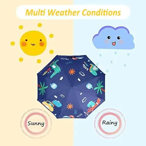 Hannstar Automatic Kids Umbrella, Folding Telescopic Toddler Umbrella for girls & boys, UV/Sun Protection - Strong and Portable - Compact, Durable, Lightweight Cute Kitty Brolly - 2