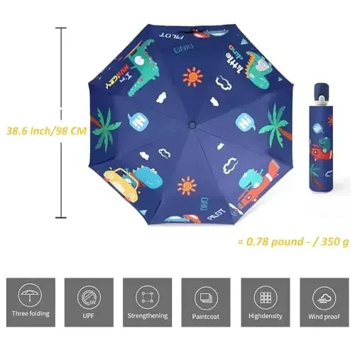 Hannstar Automatic Kids Umbrella, Folding Telescopic Toddler Umbrella for girls & boys, UV/Sun Protection - Strong and Portable - Compact, Durable, Lightweight Cute Kitty Brolly - 6