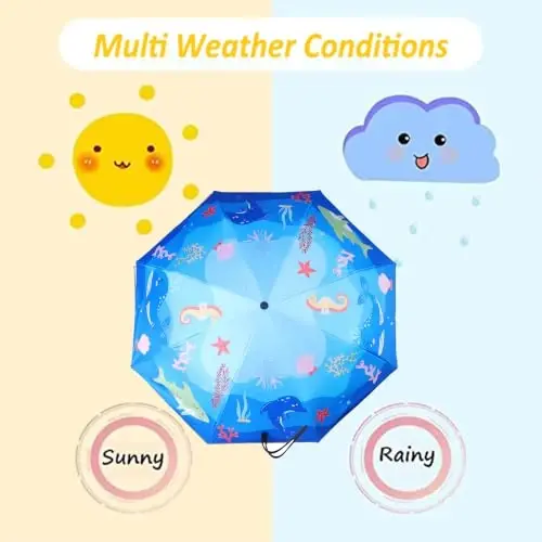 Hannstar Automatic Kids Umbrella, Folding Telescopic Toddler Umbrella for girls & boys, UV/Sun Protection - Strong and Portable - Compact, Durable, Lightweight Cute Kitty Brolly - HANNSTAR (1)