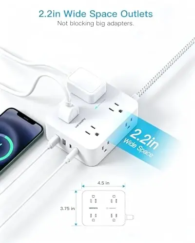 HANYCONY 10 Ft Braided Extension Cord with Ultra-Thin Flat Plug, 8-Outlet | 1080J Surge Protector Power Strip with 4 USB Ports (2 USB C), Ideal Wall Mount Charging Station for Home Office and Dorm - HANYCONY (1)