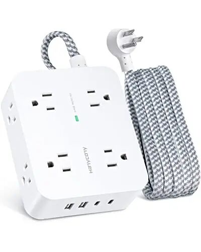 HANYCONY 6Ft Surge Protector Power Strip USB C, 1080J, 8 Outlet Extender | Extension Cord with Multiple Outlets, 4 USB Ports(2 USB C), Flat Plug, Wall Mount, Home Dorm Room Essentials, ETL Listed - HANYCONY