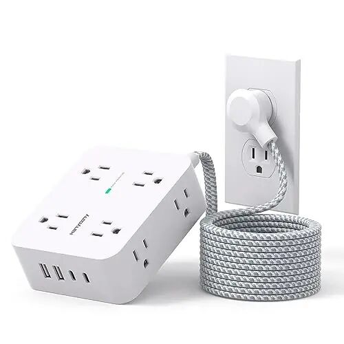 HANYCONY Extension Cord 20 Ft, Power Strip Surge Protector, Long Cord | 8 Outlets 4 USB Ports(2 USB C), Flat Plug, Wall Mount, Desk USB Charging Station, Home Office Dorm Room Essentials | 8 Outlets 4 USB Ports(2 USB C), Flat Plug, Wall Mount, Desk U - 1