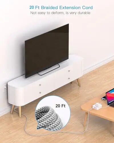 HANYCONY Extension Cord 20 Ft, Power Strip Surge Protector, Long Cord | 8 Outlets 4 USB Ports(2 USB C), Flat Plug, Wall Mount, Desk USB Charging Station, Home Office Dorm Room Essentials | 8 Outlets 4 USB Ports(2 USB C), Flat Plug, Wall Mount, Desk U - 5