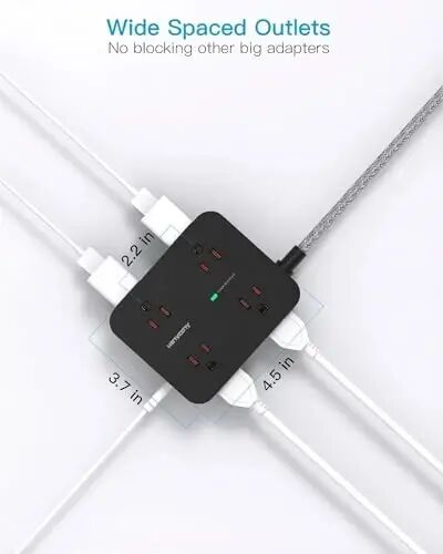 HANYCONY Extension Cord 20 Ft, Power Strip Surge Protector, Long Cord | 8 Outlets 4 USB Ports(2 USB C), Flat Plug, Wall Mount, Desk USB Charging Station, Home Office Dorm Room Essentials - 3