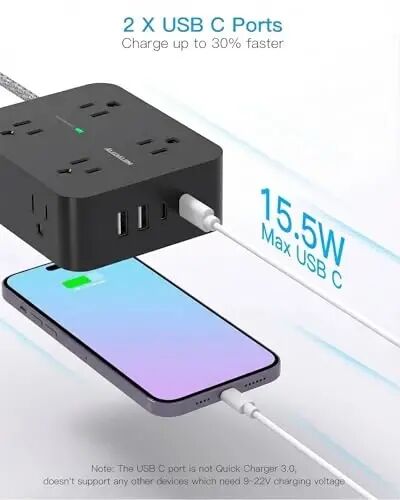 HANYCONY Extension Cord 20 Ft, Power Strip Surge Protector, Long Cord | 8 Outlets 4 USB Ports(2 USB C), Flat Plug, Wall Mount, Desk USB Charging Station, Home Office Dorm Room Essentials - 5