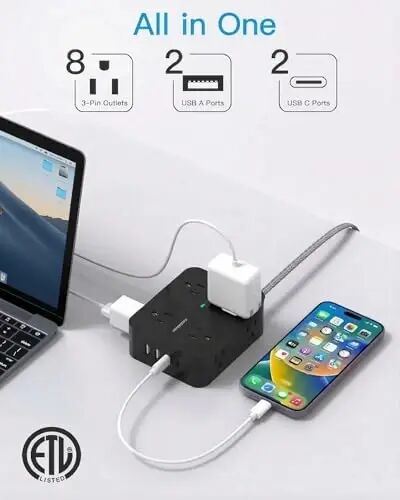 HANYCONY Extension Cord 25 Ft, Power Strip Surge Protector, Long Cord | 8 Outlets 4 USB Ports(2 USB C), Flat Plug, Wall Mount, Desk USB Charging Station, Home Office Dorm Room Essentials - HANYCONY (1)
