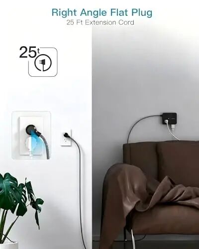 HANYCONY Extension Cord 25 Ft, Power Strip Surge Protector, Long Cord | 8 Outlets 4 USB Ports(2 USB C), Flat Plug, Wall Mount, Desk USB Charging Station, Home Office Dorm Room Essentials - 6