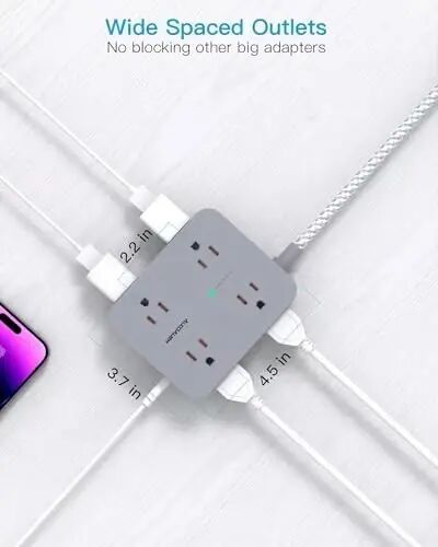 HANYCONY Surge Protector Power Strip, 10 Ft Braided Extension Cord, 1080J | 8 AC Outlets 4 USB (2 USB C) Ports, Flat Plug, Wall Mount Desk, USB Charging Station, Home Office, Dorm Room ETL - 5