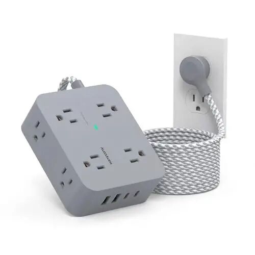 HANYCONY Surge Protector Power Strip, 1080J, 5 Ft Braided Extension Cord | 8 Outlets 4 USB Ports(2 USB C), Outlet Extender, Flat Plug, Wall Mount, Desk Charging Station, Home Office, Dorm Room ETL - HANYCONY