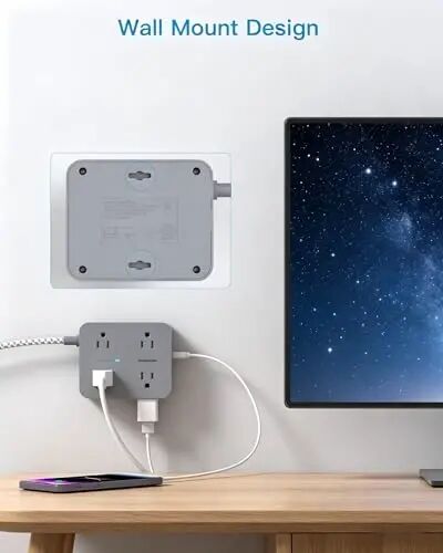 HANYCONY Surge Protector Power Strip 15 Ft Long Cord, 1080J, Flat Plug | Extension Cord with Multiple Outlets, 4 USB Ports(2 USB C), Desk Charging Station, Home Office, College Dorm Room Essentials - 6