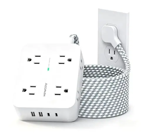 HANYCONY Ultra-Thin Flat Plug Extension Cord, 8-Outlet Surge Protector 5Ft | 1080J Multi Plug Power Strip with 4 USB C, Widely Spaced Outlets Braided Extension Cable, Desktop Charging Station for Dorm - 1